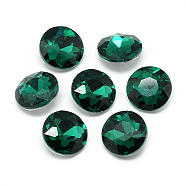 Pointed Back Glass Rhinestone Cabochons, Back Plated, Faceted, Flat Round, Sea Green, 8x3.5mm(RGLA-T029-8mm-16)