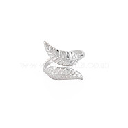 304 Stainless Steel Leaf Open Cuff Ring for Women, Stainless Steel Color, US Size 6 3/4(17.1mm)(RJEW-S405-175P)