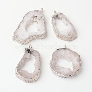 Natural Geode Agate Druzy Slice Pendants, Nuggets, with Brass Findings, Silver, 18~48x28~70x6~9mm, Hole: 2mm(G-L461-04C)