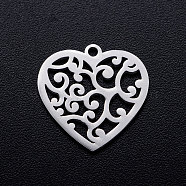 304 Stainless Steel Pendants, Heart with Cirrus, Stainless Steel Color, 15.5x15.5x1mm, Hole: 1.2mm(A-STAS-T046-JN254-1)