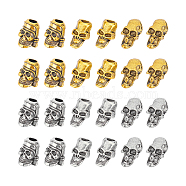 24Pcs 6 Styles Alloy EDC European Beads, Parachute String Beads, Large Hole Beads, for Knife Lanyard Keychain Bracelet, Skull, Antique Silver & Antique Golden, 16~20x10~14.5x8.3~9.3mm, Hole: 4.2~4.7mm, 4pcs/style(FIND-UN0002-97)