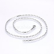 304 Stainless Steel Box Chain Necklaces, with Lobster Claw Clasps, Stainless Steel Color, 19.7 inch(50cm), 3mm, 1.5mm(NJEW-F226-07P-11)