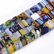 Handmade Millefiori Glass Beads Strands, White Porcelain, Cube, Colorful, Size: about 8mm wide, 8mm long, 8mm high, hole: 1mm, about 50pcs/strand, 16 inch(X-LAMP-LK144-8MM)