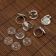 18mm Clear Domed Glass Cabochon Cover and Brass Pad Ring Bases for DIY Portrait Ring Making, Silver Color Plated, Ring Bases: 17mm, Tray: 18mm(DIY-X0130-S)