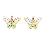 Brass Micro Pave Cubic Zirconia Pendants, with Enamel, Real 18K Gold Plated, Long-Lasting Plated, Butterfly, Colorful, 22x32.5x3mm, Hole: 6x3mm(ZIRC-M115-41G-E)