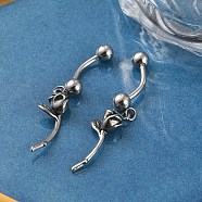 Rose 316 Surgical Stainless Steel Dangle Belly Button Rings, Piercing Navel Rings, Barbell Body Jewelry for Women, Antique Silver, 43x8.5mm(EJEW-G416-01AS)