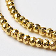 Non-magnetic Synthetic Hematite Beads Strands, Faceted, Rondelle, Golden Plated, 4x3mm, Hole: 1mm, about 108pcs/strand, 15.7 inch(G-P262-29-3x4mm-G)