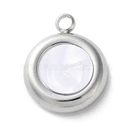 304 Stainless Steel Acrylic Pendants, with Imitation Shell, Platinum, Round, 15x12x4mm, Hole: 1.8mm(STAS-M091-02A-P)