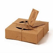 Kraft Paper Cookie Box, Flip Cover with Visual Window, with Hemp Rope & Tag, Square, Tan, 10x10x3cm(CON-WH0076-60)