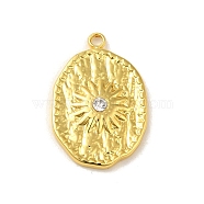 304 Stainless Steel Pendants, with Rhinestone, Oval with Sun Charm, Real 18K Gold Plated, 23x15x3mm, Hole: 1.8mm(STAS-Q322-29G-05)