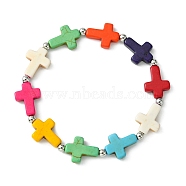 Synthetic Turquoise Cross Beaded Stretch Bracelets, Colorful, Inner Diameter: 2-1/4 inch(5.6cm)(BJEW-TA00399)