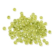 Frosted Silver Lined Glass Seed Beads, Round Hole, Round, Yellow Green, 3x2mm, Hole: 1mm, 787pcs/bag(GLAA-Q096-02C)