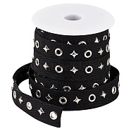 Elite Cotton Ribbon, Herringbone Ribbon with Stainless Steel Color Plated Stainless Steel Rivets and Eyelets, Black, Star Pattern, 3/4 inch(20mm), Star: 8x8x2.5mm, 10 yards/set(OCOR-PH0002-20B)