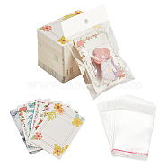 Elite 100Pcs Rectangle with Flower Pattern Paper Hair Clip Bow Display Cards, with 120Pcs Cellophane Bags, for DIY Hair Accessories Display Holder, Mixed Color, Cards: 5x7x0.03cm(DIY-PH0013-48)
