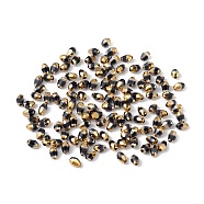 Electroplate Glass Beads, Half Golden Plated, Faceted, Teardrop, Black, 6x4x4mm, Hole: 1mm, about 500pcs/bag(DGLA-C001-01B)