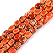 Natural Imperial Jasper Beads Strands, Dyed, Cuboid, Coral, 6.5~7.5x5~6x5~6mm, Hole: 0.8mm, about 53~60pcs/strand, 15.55~15.87 inch(39.5~40.3cm)(G-N342-62I)