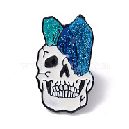 Smiling Skull Enamel Pin, Halloween Alloy Brooch for Backpack Clothes, Electrophoresis Black, Colorful, 32.5x19x1.5mm(FIND-K005-26EB)