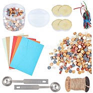 Sealing Wax Particles for Retro Seal Stamp, with Hemp String, Paper Envelopes, Satin Ribbon, Wax Seal Spoon, Candle, Plastic Beads Containers, Column Spinge Mat, Mixed Color, 9x5mm(DIY-CP0003-48C)
