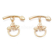 Brass Toggle Clasps, Nickel Free, with Jump Rings, Ring with Arrow, Real 18K Gold Plated, Ring: 18x12x2mm, Bar: 20.5x4.5x2mm, Jump Ring: 5x1mm, 3mm inner diameter(KK-Q278-006-NF)