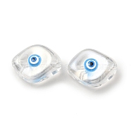 Transparent Glass Beads, with Enamel, Horse Eye with Evil Eye Pattern, Deep Sky Blue, 20x16x9.5mm, Hole: 1.4mm(GLAA-F121-01B)