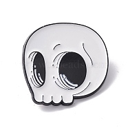 Skull Enamel Pin, Halloween Alloy Brooch for Backpack Clothes, Electrophoresis Black, WhiteSmoke, 31.5x32.5x1.5mm(FIND-K005-25EB)