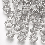 Brass Beads, with Cubic Zirconia, Large Hole Beads, Crown, Real Platinum Plated, 8x6mm, Hole: 6mm(KK-T035-122)