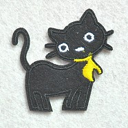 Computerized Embroidery Cloth Iron on/Sew on Patches, Costume Accessories, Appliques, Cat Shape, Black, 50x50mm(DIY-O003-23)