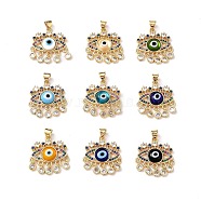 Lampwork Evil Eye Pendants with Colorful Cubic Zirconia, Real 18K Gold Plated Brass Findings, Lead Free & Cadmium free, Mixed Color, 27x22.5x4.5mm, Hole: 4x3.5mm(ZIRC-L102-13G)