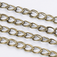 Iron Double Link Chains, Unwelded, with Spool, Lead Free and Nickel Free, Antique Bronze, Link: 7x8x0.8mm, about 164.04 Feet(50m)/roll(CHD001Y-AB)