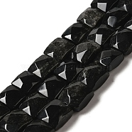 Natural Obsidian Beads Strands, Faceted, Square, 9~10.5x9~10.5x5~5.5mm, Hole: 1mm, about 39~42pcs/strand, 14.96~15.35 inch (38~39cm)(G-C109-A02-02)