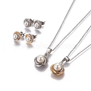 304 Stainless Steel Jewelry Sets, Pendants Necklaces and Stud Earrings, with Acrylic Imitation Pearl, Mixed Color, Necklace: 17.5 inch(44.5cm), Ear Studs: 18x7mm, Pin: 0.9mm(SJEW-E329-02)