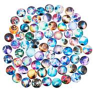 Glass Cabochons, with Self-Adhesive, for DIY Jewelry Making, Half Round with Mixed Patterns, Starry Sky Pattern, 25x6mm(GGLA-R040-25mm-01)