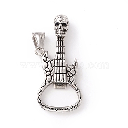 Tibetan Style 304 Stainless Steel Pendants, Guitar & Skull, Antique Silver, 51x23x11mm, Hole: 8x4mm(STAS-P305-51AS)