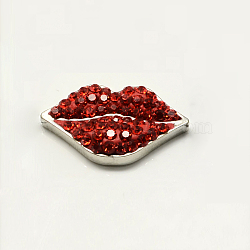 Lip Zinc Alloy Polymer Clay Rhinestones Jewelry Snap Buttons, Platinum Metal Color, Light Siam, 15x27x9mm, Knob: 5mm(X-SNAP-R004-K911B)