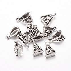Tibetan Style Alloy Tube Bails, Loop Bails, Bail Beads, Triangle, Antique Silver, Cadmium Free & Lead Free, 15.5x10x7mm, Hole: 1.5mm(X-LF10525Y)