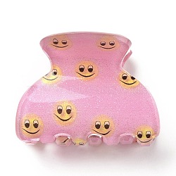 Smiling Face Pattern Acrylic Claw Hair Clips, Hair Accessories for Girls, Pearl Pink, 30x40x31.5mm(PHAR-G004-05)