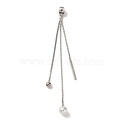 Brass with ABS Plastic Imitation Pearl Charm Ear Nuts, Round & Cuboid Chain Tassel Ear Nuts, Platinum, 87x6x6mm, Hole: 0.8mm(KK-G510-11P)