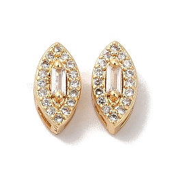 Brass Micro Pave Clear Cubic Zirconia Beads, Horse Eye, Real 18K Gold Plated, 10x5x4mm, Hole: 1x2mm(KK-G503-23G)