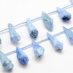 Electroplated Natural Quartz Crystal Beads Strands, Top Drilled Beads, Teardrop, Sky Blue, 24~31x6~15x4~10mm, Hole: 1.5mm, about 25pcs/strand, 14.3 inch(G-G890-A-04)