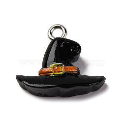 Halloween Theme Opaque Resin Pendants, with Platinum Plated Iron Loops, Witch Hat, 16x17.5x6mm, Hole: 2mm(RESI-D075-01E)