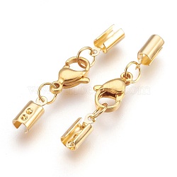 304 Stainless Steel Lobster Claw Clasps, with Cord Ends, Golden, 36mm(X-STAS-P207-07G-C)