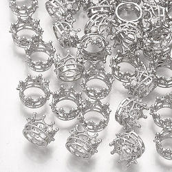 Brass Beads, with Cubic Zirconia, Large Hole Beads, Crown, Real Platinum Plated, 8x6mm, Hole: 6mm(KK-T035-122)