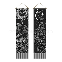 Polyester Decorative Wall Tapestrys, for Home Decoration, with Wood Bar, Rope, Rectangle, Sun, 1300x330mm(AJEW-WH0399-012)