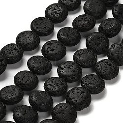 Natural Lava Rock Beads Strands, Flat Round, 12x5.5mm, Hole: 1mm, about 32~33pcs/strand, 14.69~15.28''(37.3~38.8cm)(G-G175-K15-01)