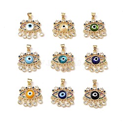 Lampwork Evil Eye Pendants with Colorful Cubic Zirconia, Real 18K Gold Plated Brass Findings, Lead Free & Cadmium free, Mixed Color, 27x22.5x4.5mm, Hole: 4x3.5mm(ZIRC-L102-13G)