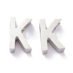 304 Stainless Steel Charms, Alphabet, Stainless Steel Color, Letter.K, 8x5x3mm, Hole: 1.8mm(STAS-K216-41K-P)