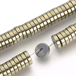 Electroplate Non-magnetic Synthetic Hematite Beads Spacers Strands, Heishi Beads, Flat Round/Disc, Light Gold Plated, 6x2mm, Hole: 1mm, about 193pcs/strand, 15.7 inch(X-G-Q486-74H)
