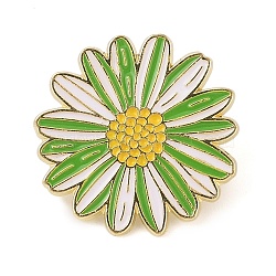 Flower Golden Enamel Pins, Painting Alloy Brooches for Backpack Clothes, Daisy, Green, 25.5x25.5mm(JEWB-K012-07C-G)