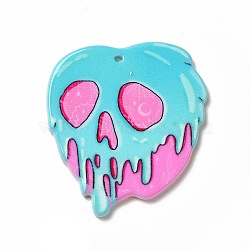 Halloween Printed Acrylic Pendants, Skull Pattern, 38.5x35.5x2.5mm, Hole: 1.8mm(MACR-K330-14E)