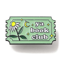 Word Ya Book Club Alloy Enamel Pins Broochs, Cadmium Free & Lead Free, Rectangle, Light Green, 17.5x30.5x1.5mm(AJEW-Z023-14C)